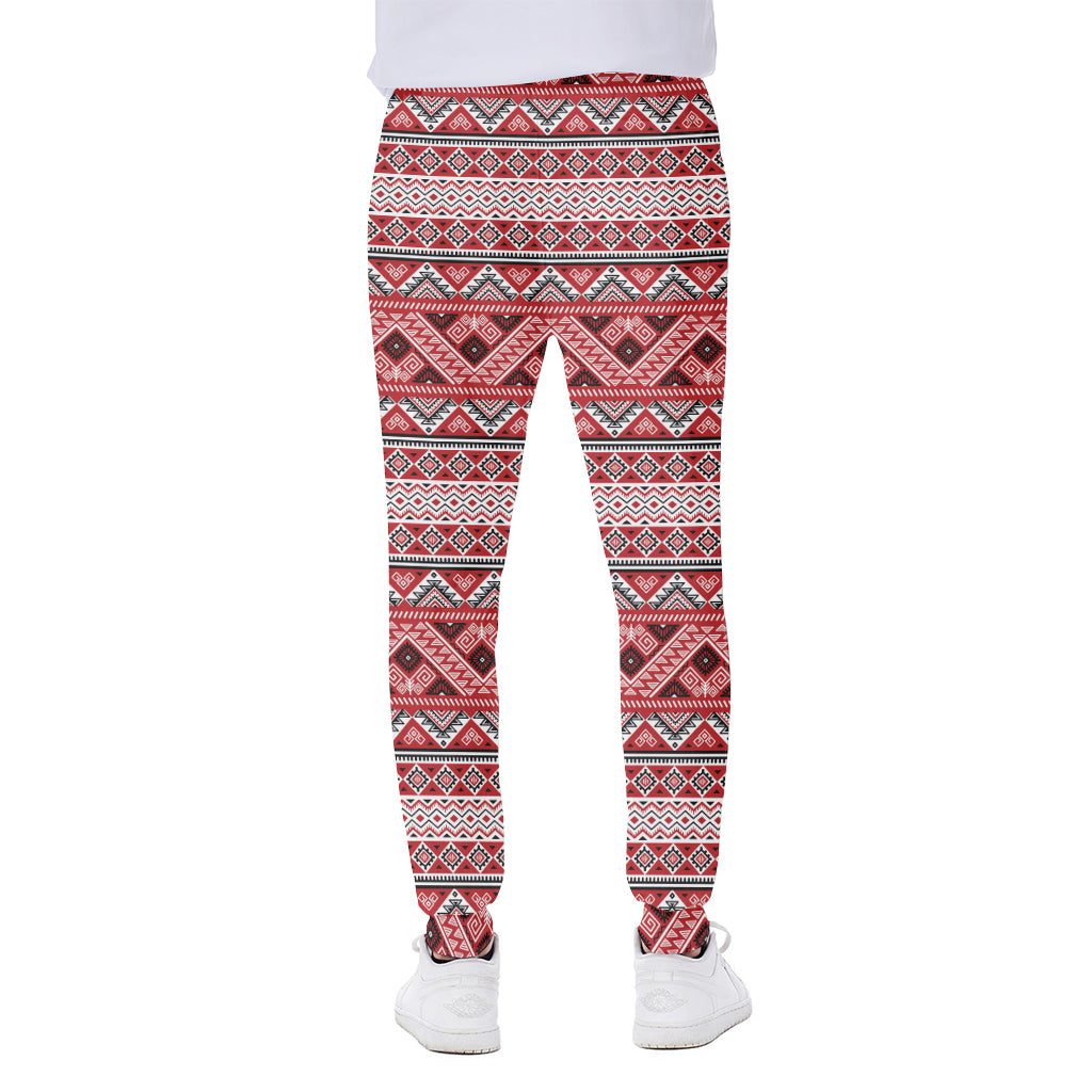 Red And White Native Tribal Print Scuba Joggers
