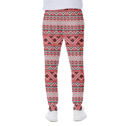 Red And White Native Tribal Print Scuba Joggers