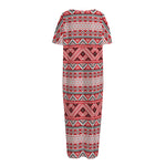 Red And White Native Tribal Print Short Sleeve Long Nightdress