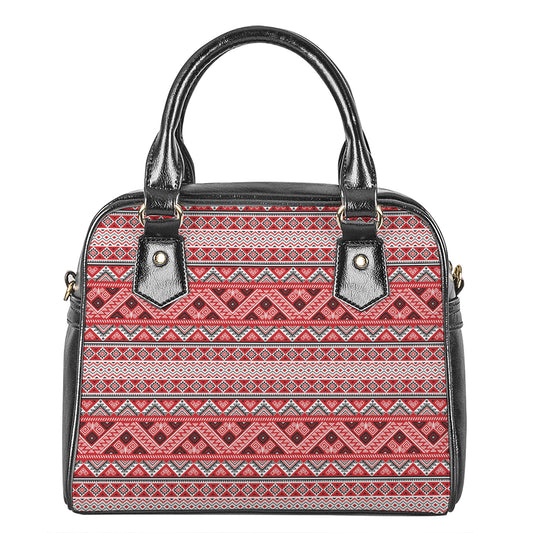 Red And White Native Tribal Print Shoulder Handbag