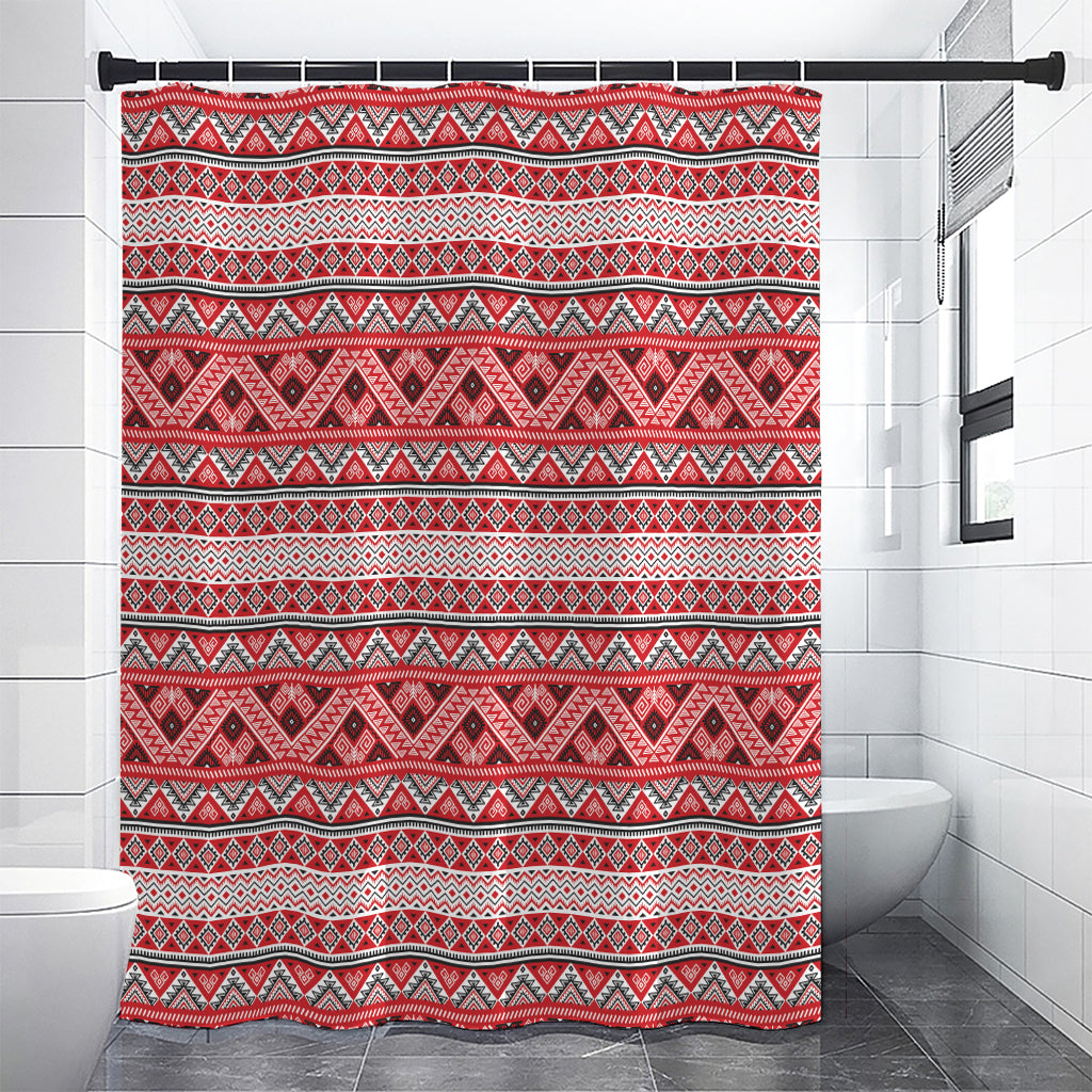 Red And White Native Tribal Print Shower Curtain