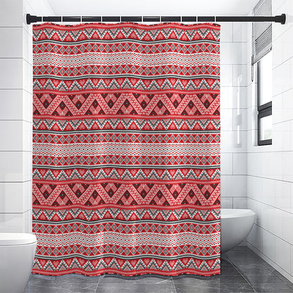 Red And White Native Tribal Print Shower Curtain