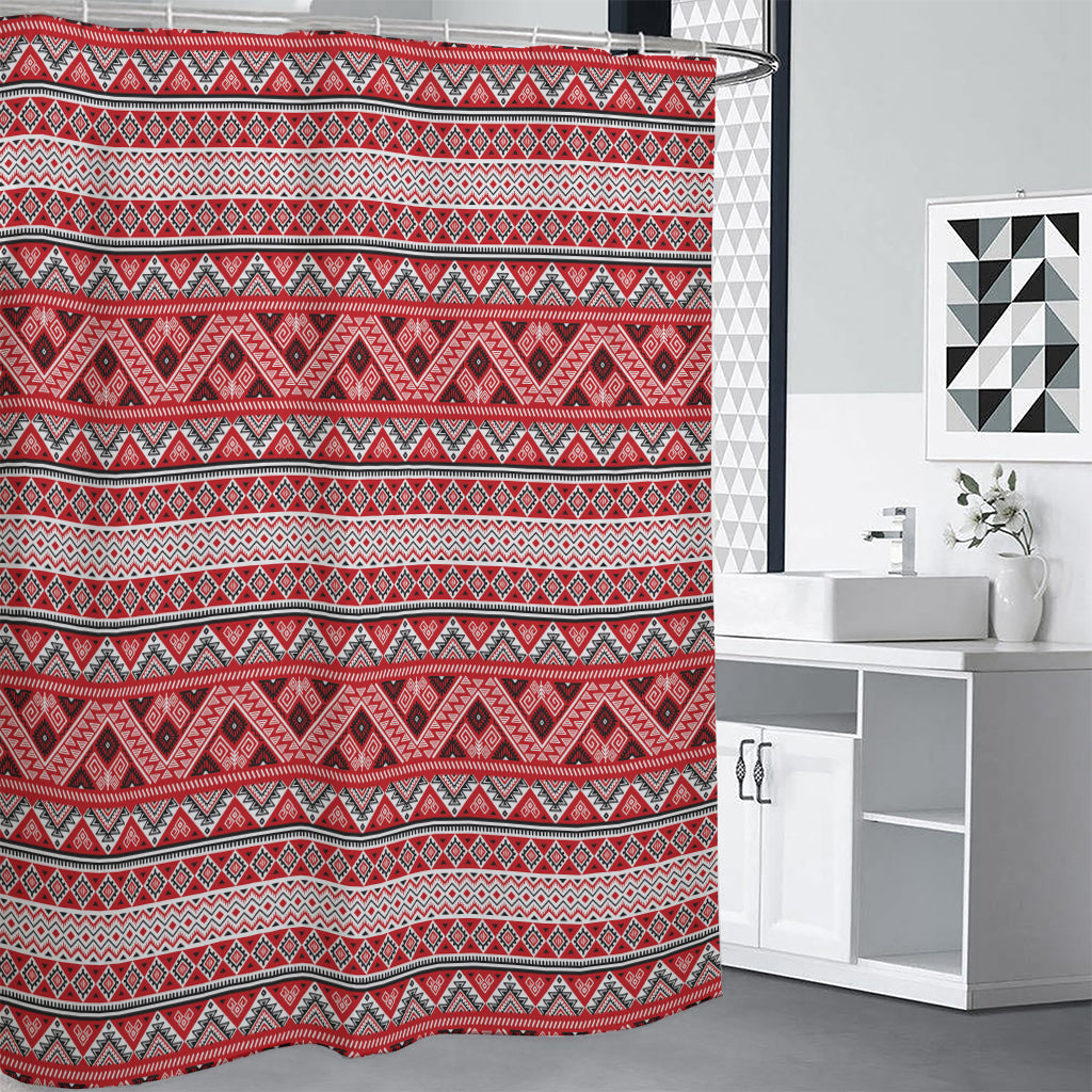 Red And White Native Tribal Print Shower Curtain