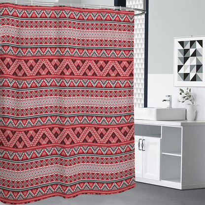 Red And White Native Tribal Print Shower Curtain