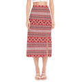 Red And White Native Tribal Print Side Slit Midi Skirt