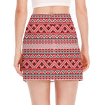 Red And White Native Tribal Print Side Slit Mini Skirt