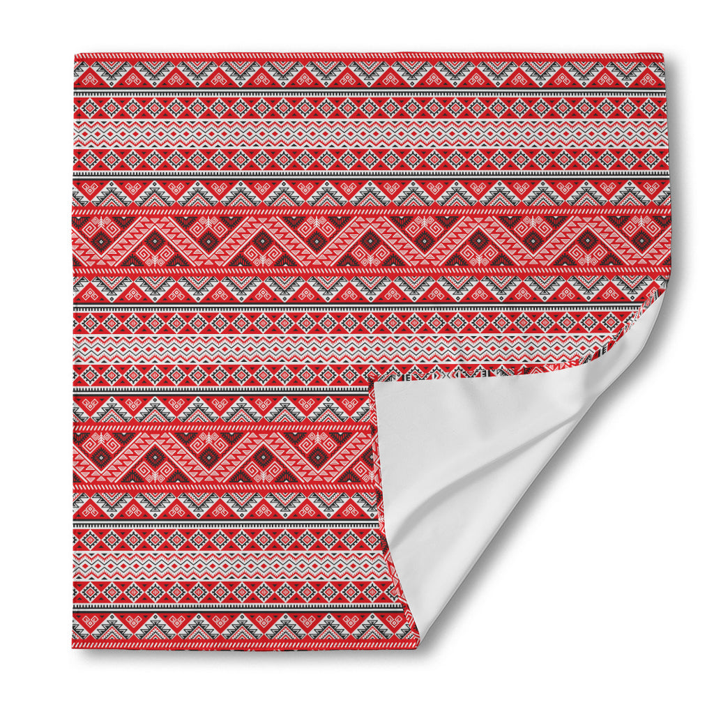 Red And White Native Tribal Print Silk Bandana