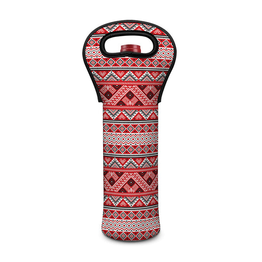 Red And White Native Tribal Print Single Neoprene Wine Tote