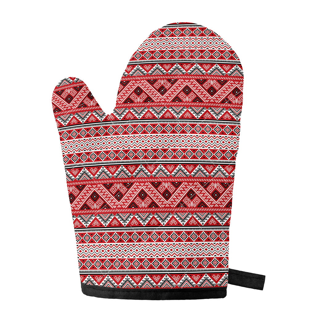 Red And White Native Tribal Print Single Oven Mitt