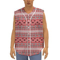 Red And White Native Tribal Print Sleeveless Baseball Jersey
