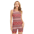 Red And White Native Tribal Print Sleeveless One Piece Swimsuit