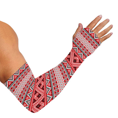 Red And White Native Tribal Print Sun Protection Arm Sleeves