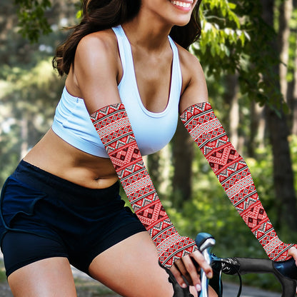 Red And White Native Tribal Print Sun Protection Arm Sleeves