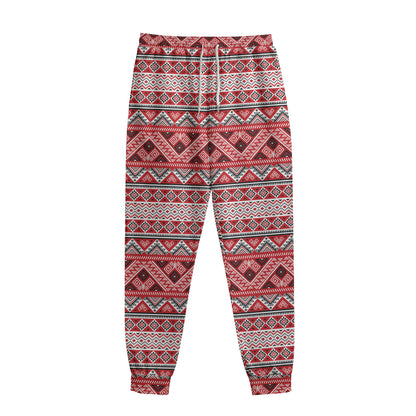 Red And White Native Tribal Print Sweatpants