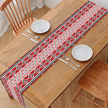 Red And White Native Tribal Print Table Runner