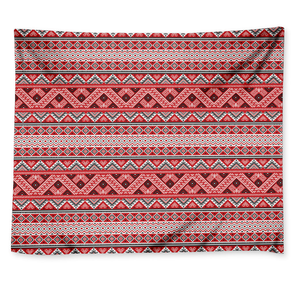Red And White Native Tribal Print Tapestry