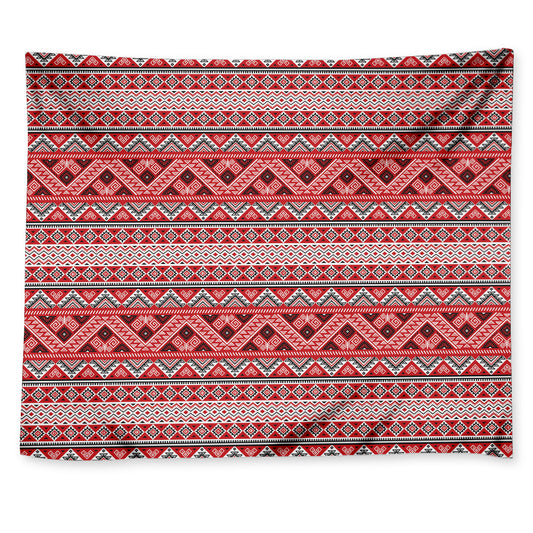 Red And White Native Tribal Print Tapestry