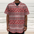 Red And White Native Tribal Print Textured Short Sleeve Shirt