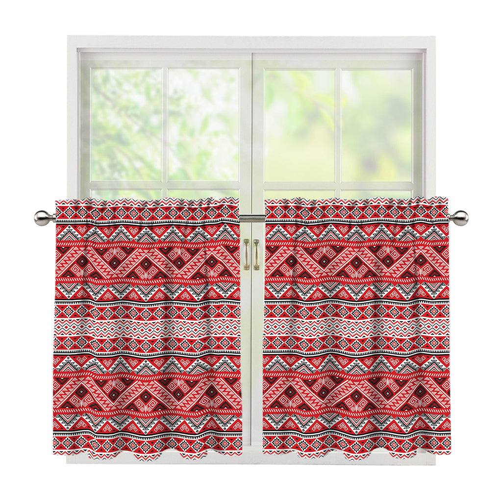 Red And White Native Tribal Print Tier Curtains