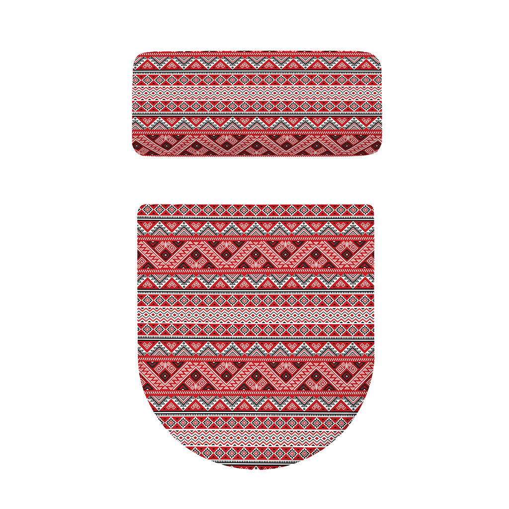 Red And White Native Tribal Print Toilet Lid And Tank Cover Set