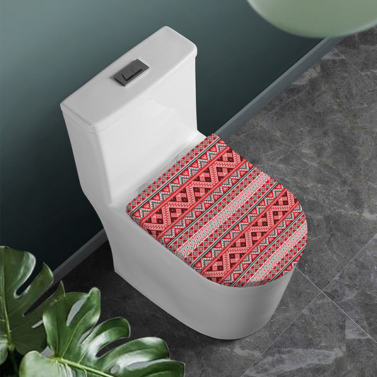Red And White Native Tribal Print Toilet Lid Cover