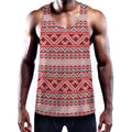 Red And White Native Tribal Print Men's Workout Tank Top