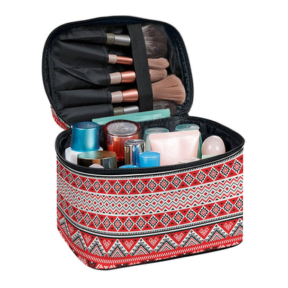 Red And White Native Tribal Print Travel Makeup Bag