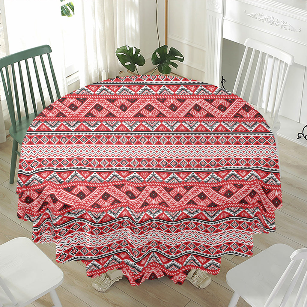 Red And White Native Tribal Print Waterproof Round Tablecloth