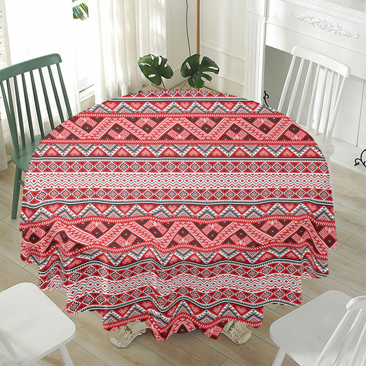 Red And White Native Tribal Print Waterproof Round Tablecloth