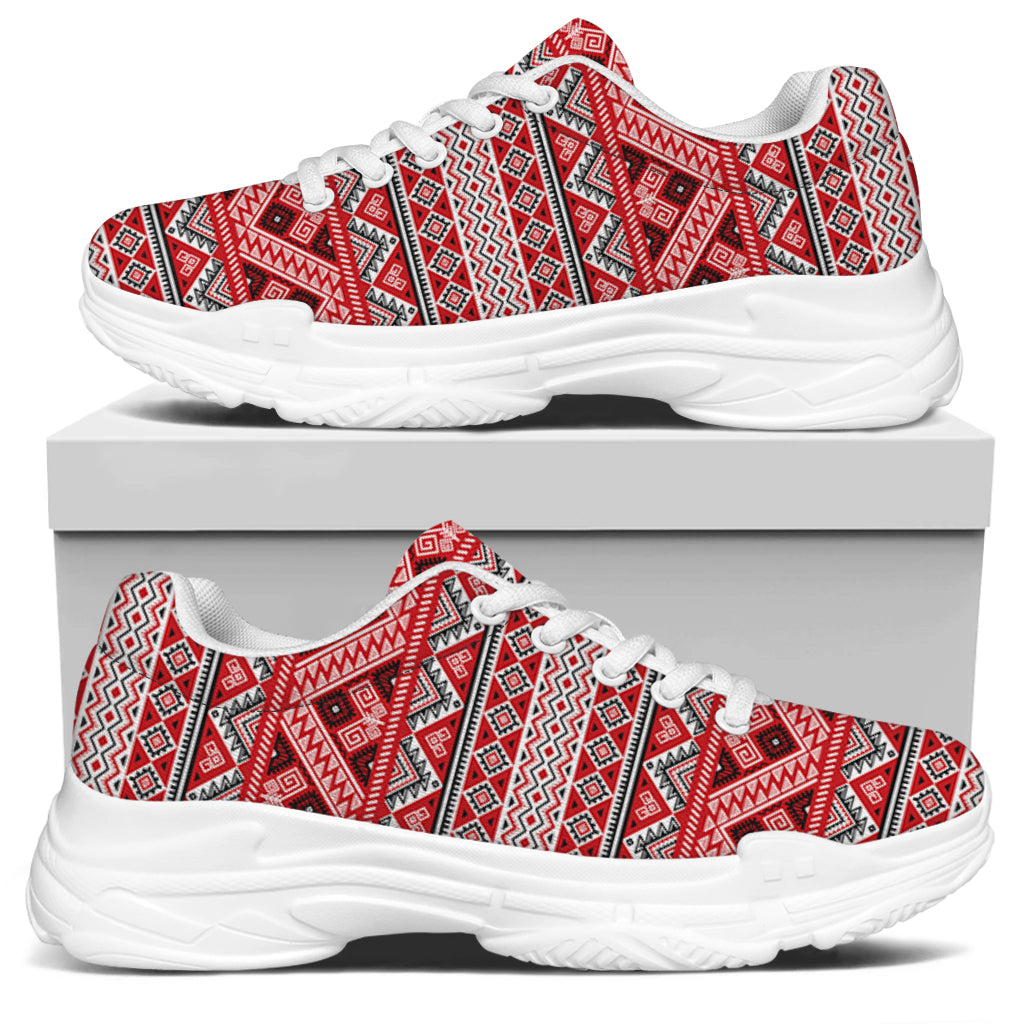 Red And White Native Tribal Print White Chunky Shoes