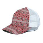 Red And White Native Tribal Print White Mesh Trucker Cap