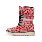 Red And White Native Tribal Print Winter Boots