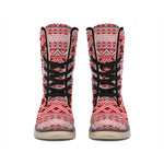 Red And White Native Tribal Print Winter Boots