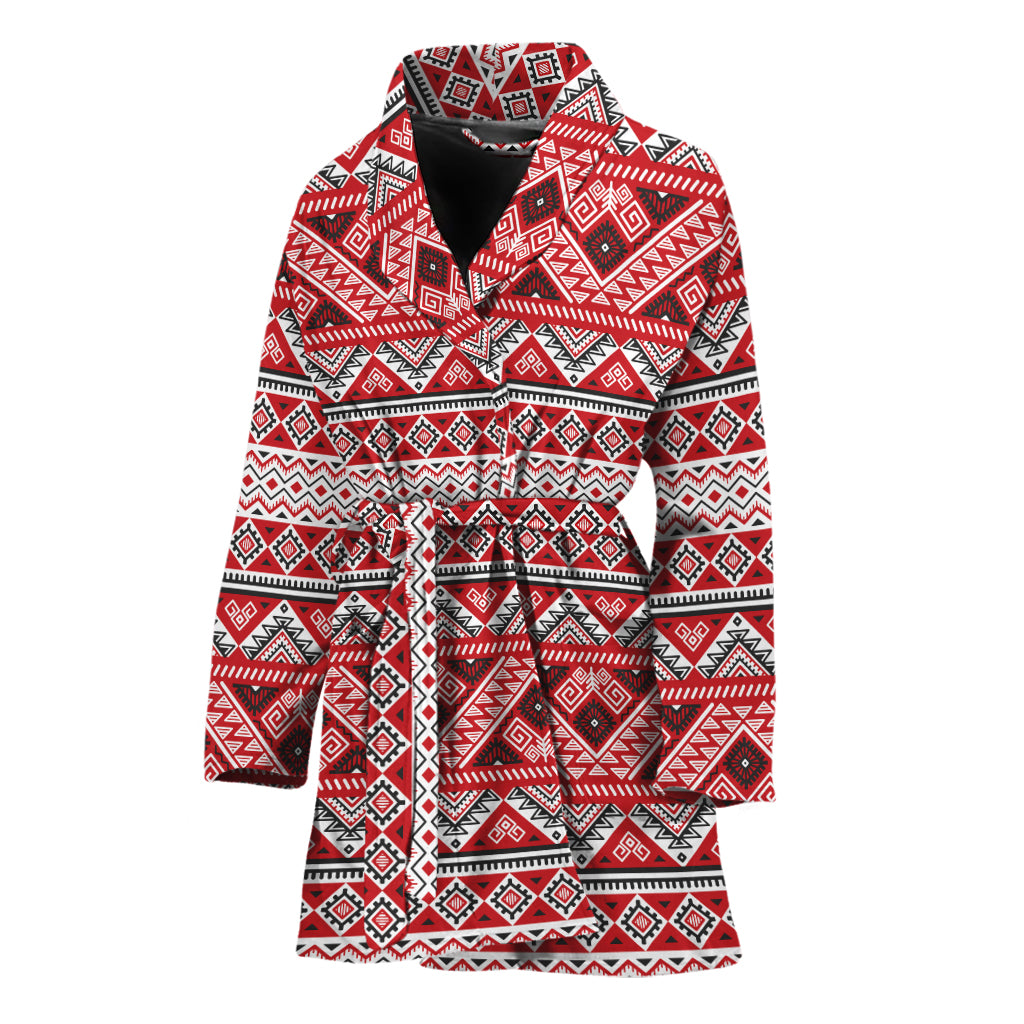 Red And White Native Tribal Print Women's Bathrobe