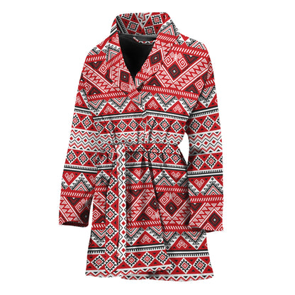 Red And White Native Tribal Print Women's Bathrobe