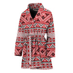 Red And White Native Tribal Print Women's Bathrobe