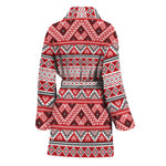 Red And White Native Tribal Print Women's Bathrobe
