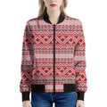 Red And White Native Tribal Print Women's Bomber Jacket