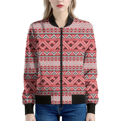 Red And White Native Tribal Print Women's Bomber Jacket