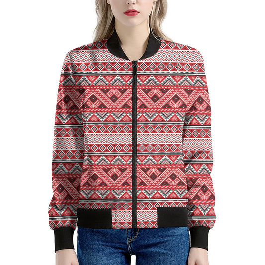 Red And White Native Tribal Print Women's Bomber Jacket