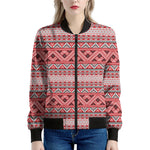 Red And White Native Tribal Print Women's Bomber Jacket