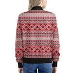 Red And White Native Tribal Print Women's Bomber Jacket