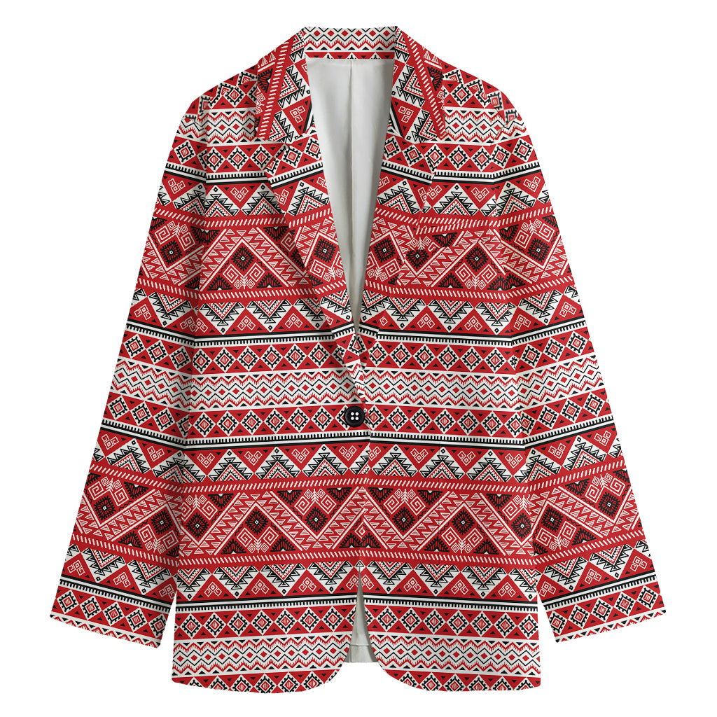 Red And White Native Tribal Print Women's Cotton Blazer