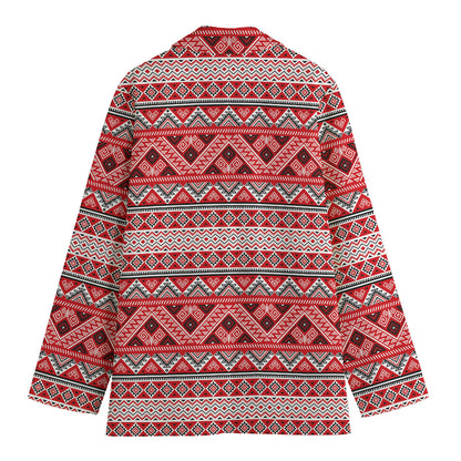 Red And White Native Tribal Print Women's Cotton Blazer
