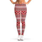 Red And White Native Tribal Print Women's Leggings