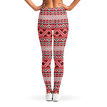 Red And White Native Tribal Print Women's Leggings