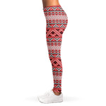Red And White Native Tribal Print Women's Leggings