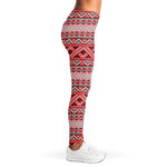 Red And White Native Tribal Print Women's Leggings