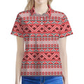 Red And White Native Tribal Print Women's Polo Shirt