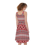Red And White Native Tribal Print Women's Sleeveless Dress
